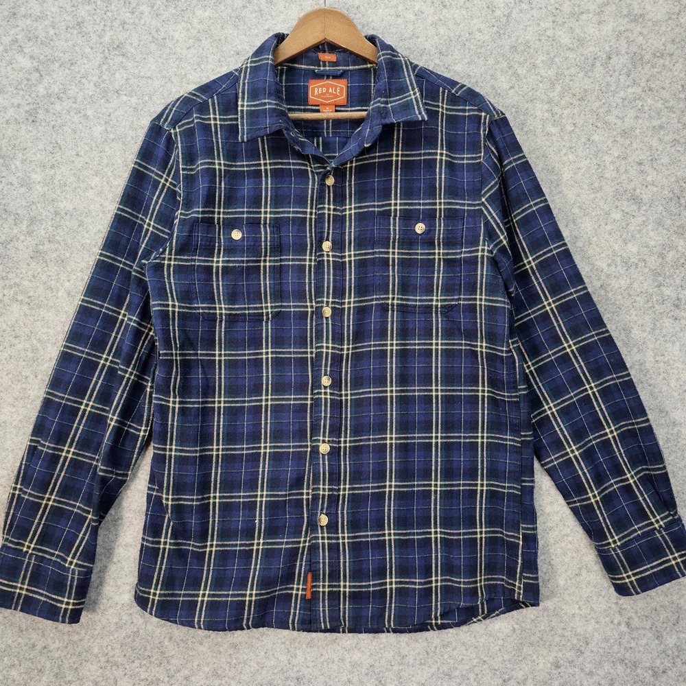 Plaid Flannel Shirt Mens M Navy ALESBURY Slim Hunter Cabin Lumberjack RED ALE